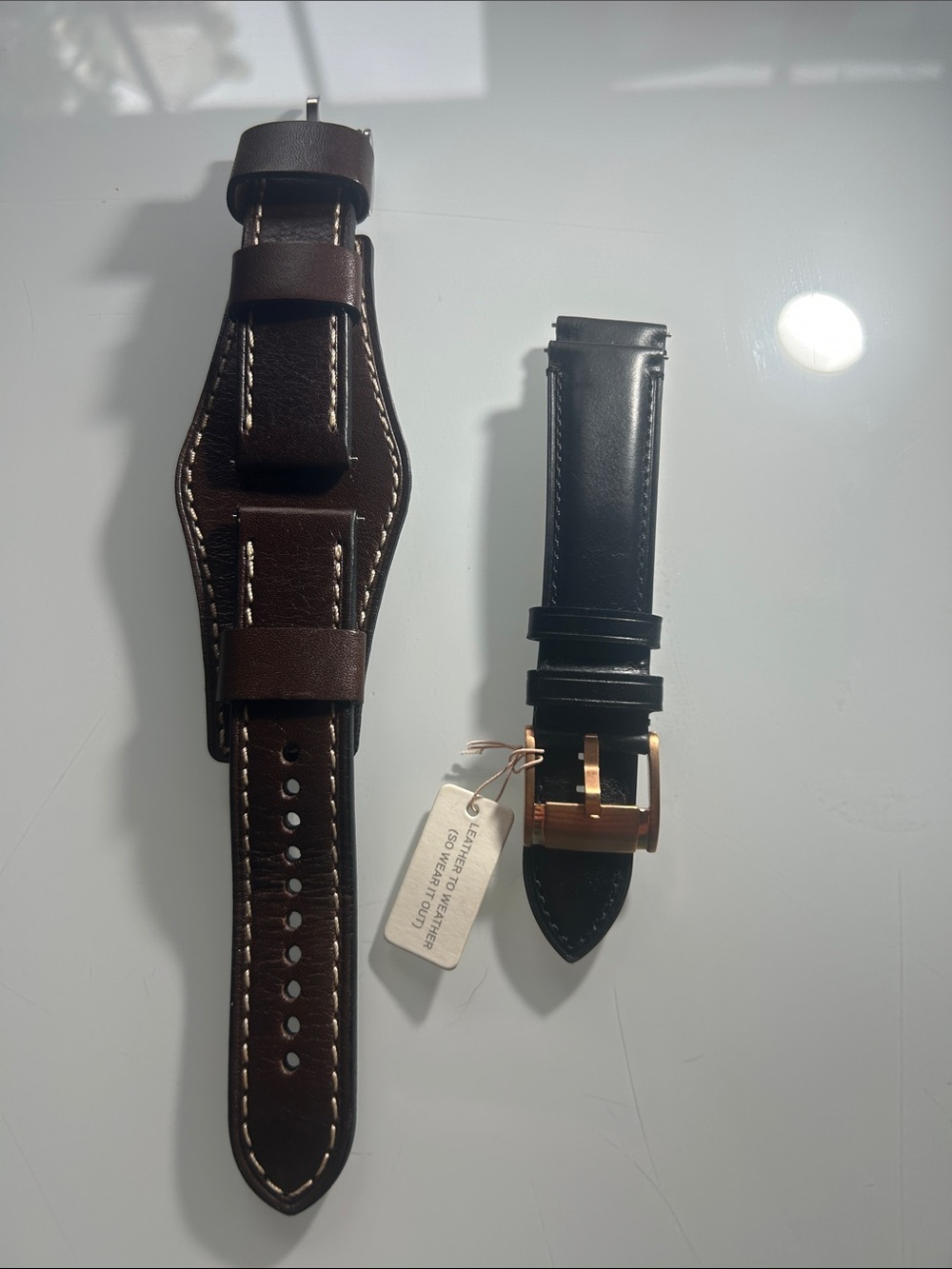 Fossil 22 Brown Leather Cuff Strap & Black Leather Watch Strap Rose Gold Buckle